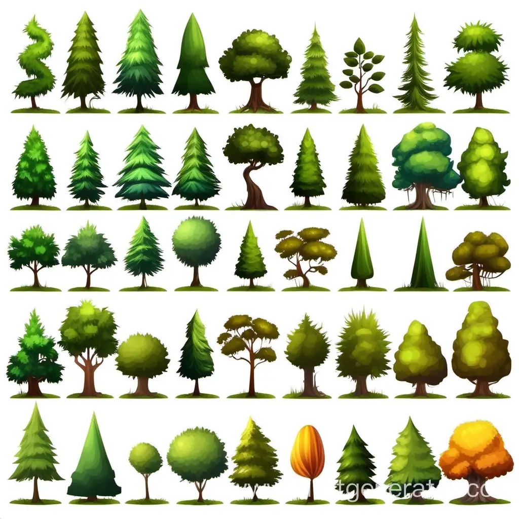 Varieties-of-Trees-on-White-Background-for-2D-Game