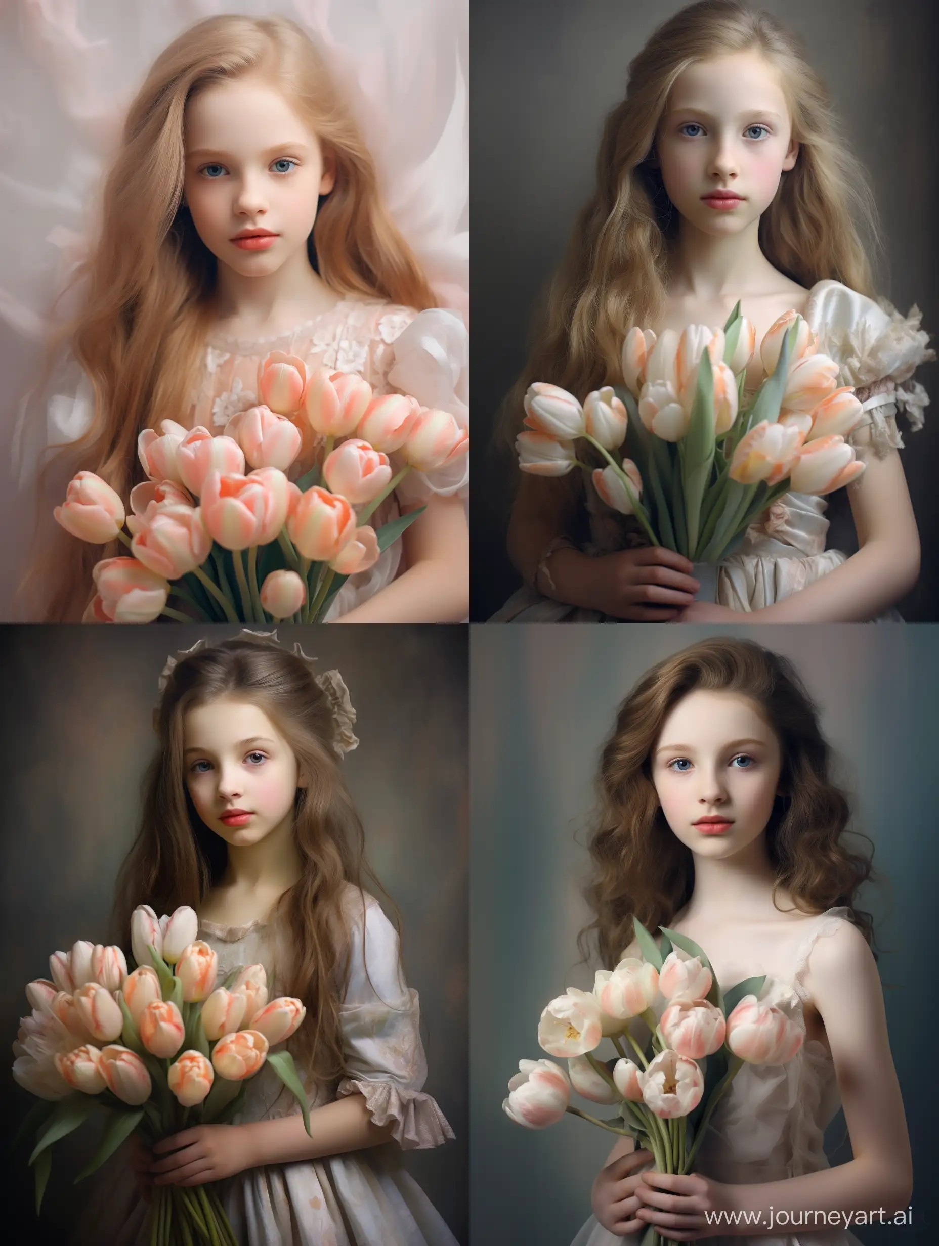 Charming-Young-Girl-Poses-with-Pastel-Tulip-Bouquet-in-Heartwarming-Photo