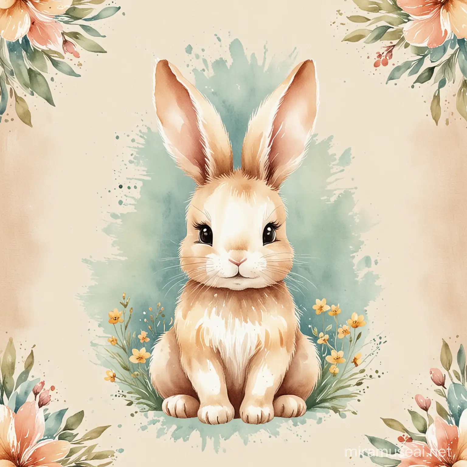 Watercolor vintage cute bunny easter soft brush strokes