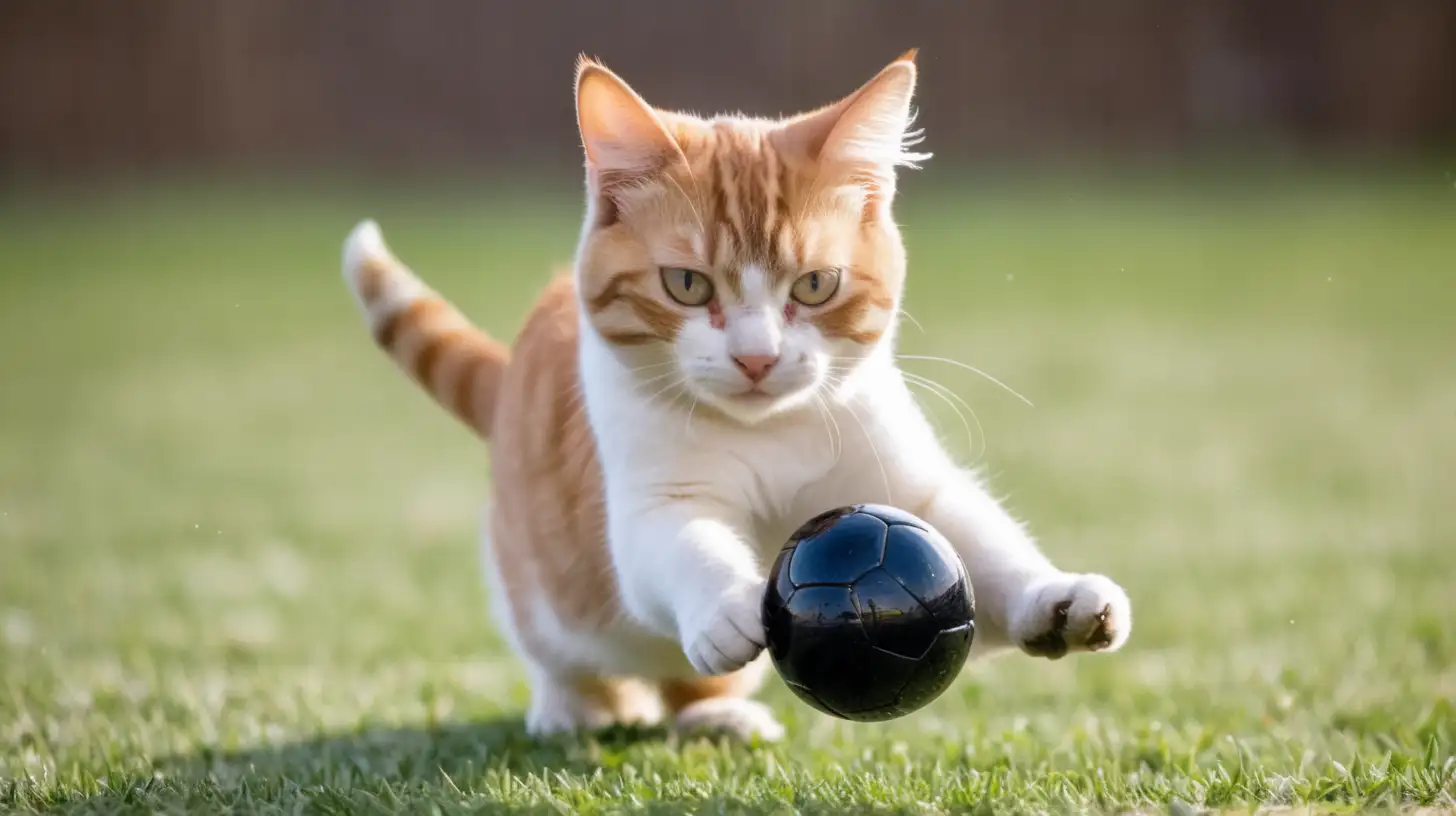 Playful Cat Chasing a Ball