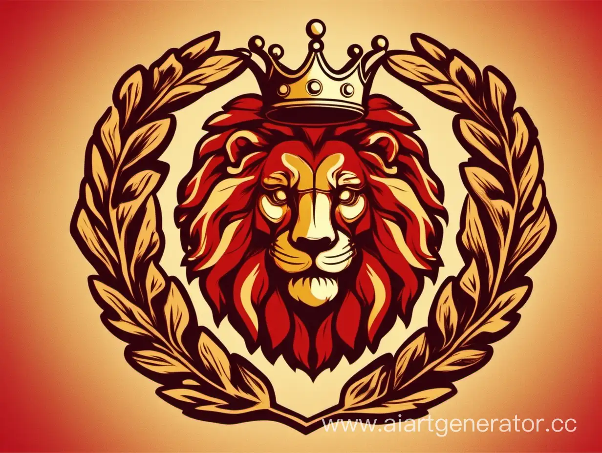 Логотип состоящий из красного цвета и золотого на  заднем фоне присутствует глобус вокруг которого иметься дубовый венок и голова льва с короной