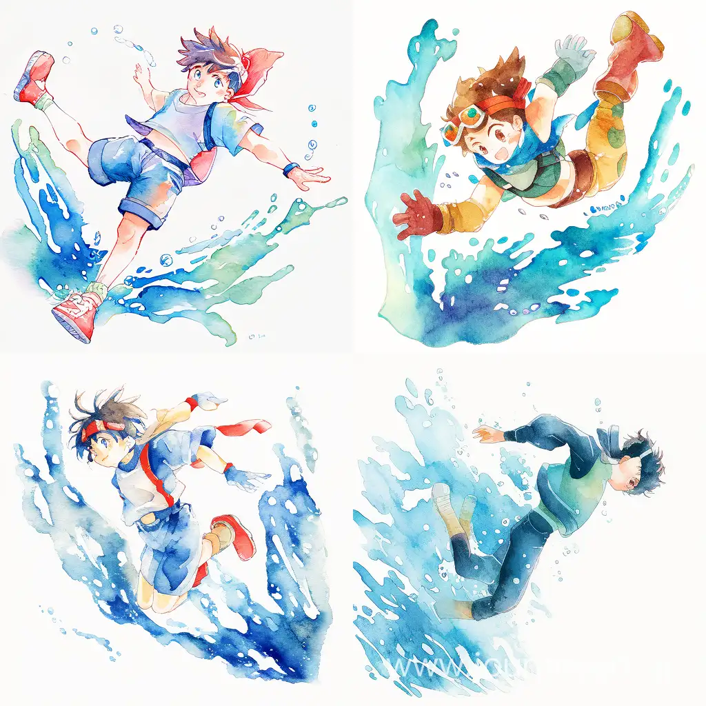 Energetic-Watercolor-Clip-Art-Playful-Boy-Diving-into-Colorful-Niji-Splash