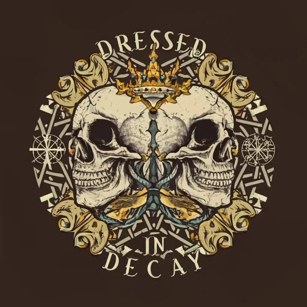 LOGO-Design-For-Dressed-In-Decay-Conjoined-Skulls-Sacred-Geometry-on-Moderate-Clear-Background