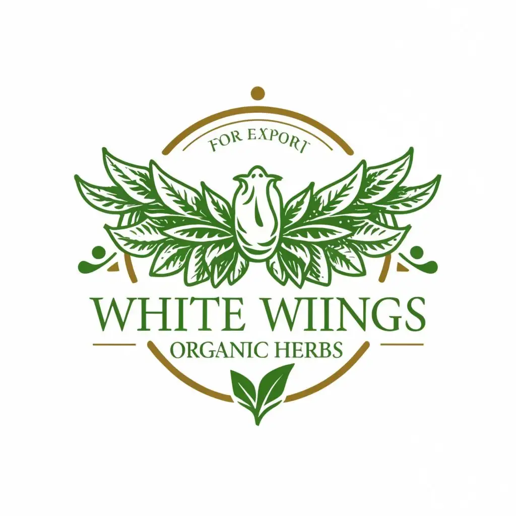 logo, Organic Herbs, white Wing, for export , with the text "White Wings", typography