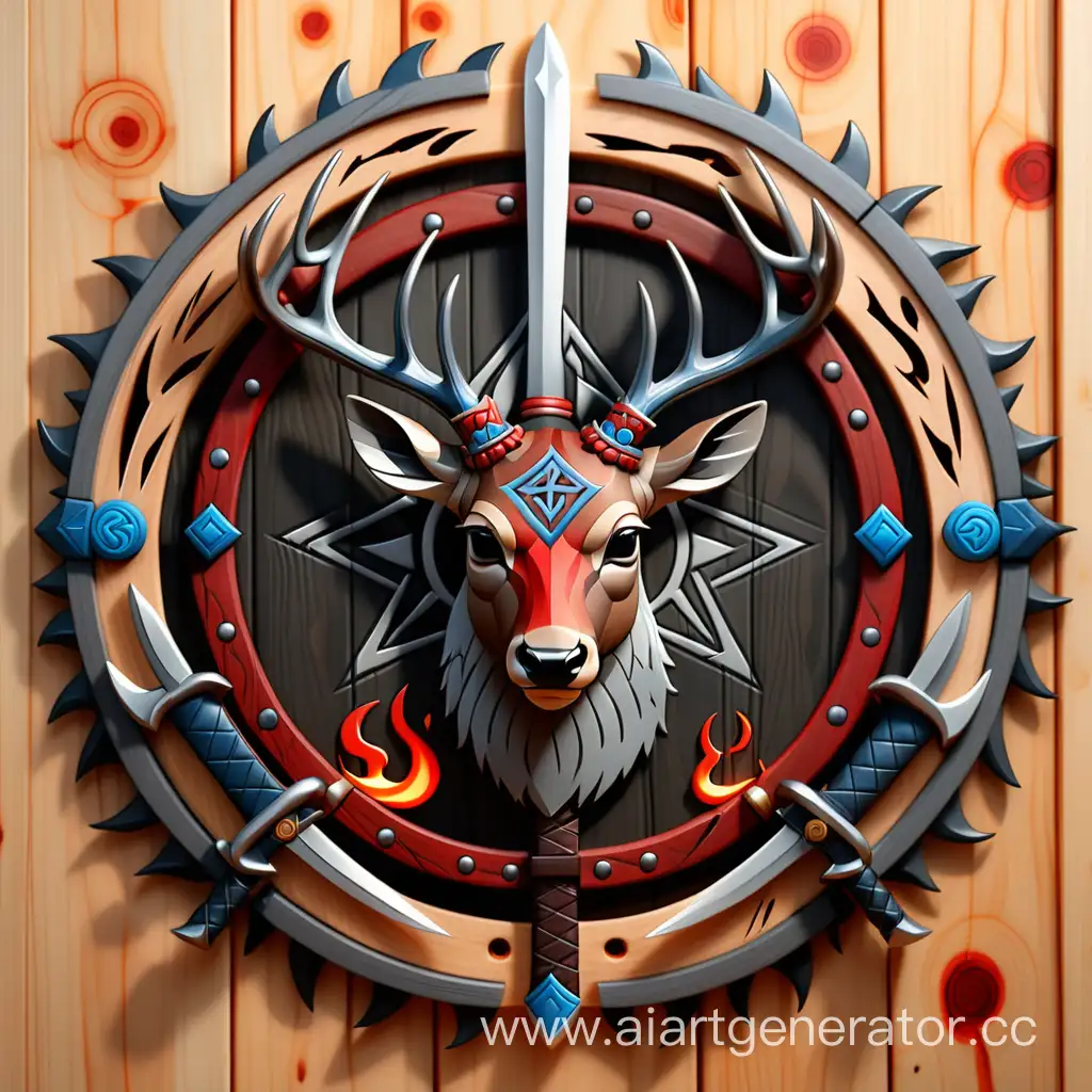 Black-Circle-Logo-with-Intersecting-Gray-Swords-and-Red-Deer