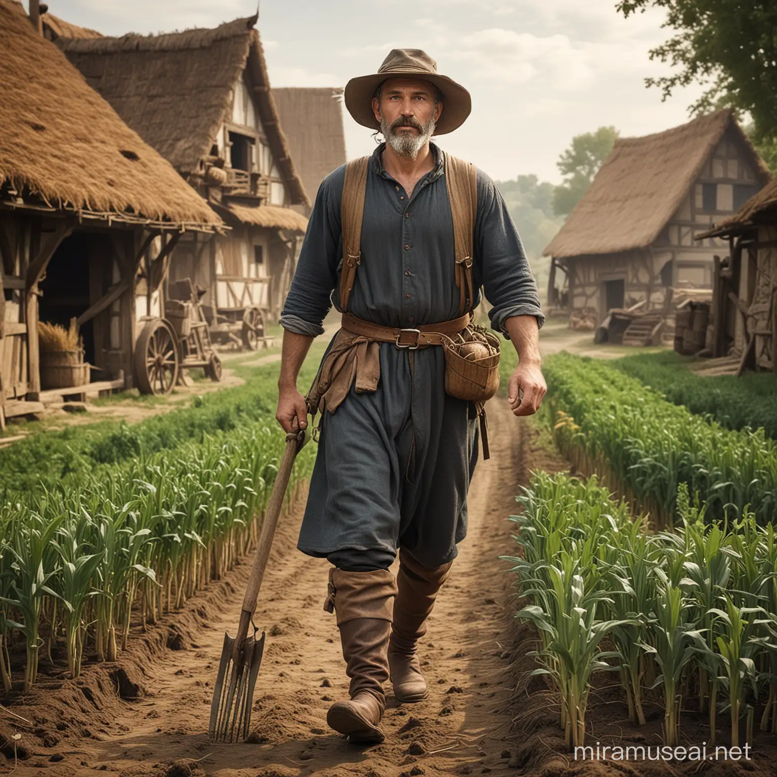 Medieval Farmer Working in the Fields