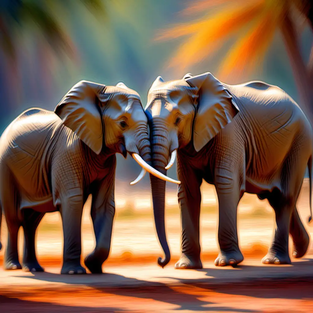 Vibrant Impressionism Depiction of Elephants in Nature