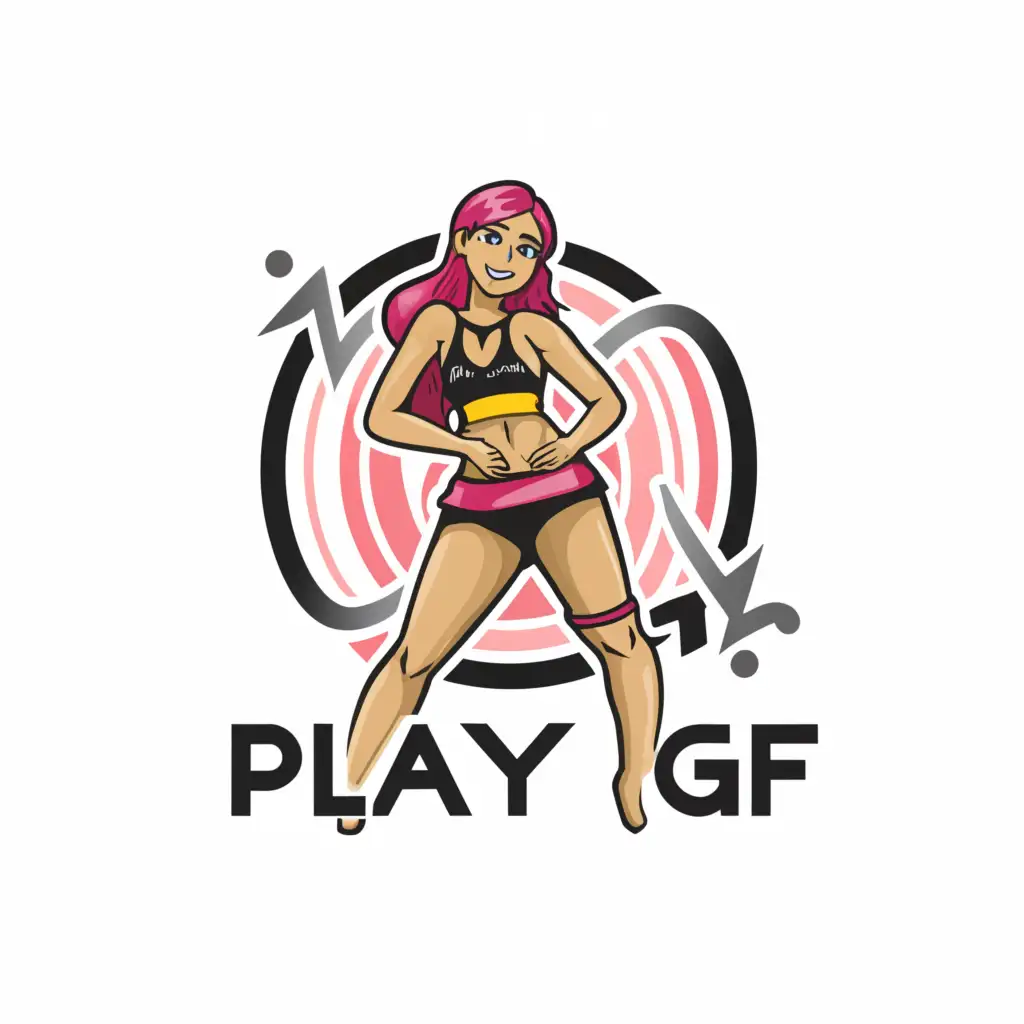 a logo design,with the text "playgf", main symbol:super short skirt cam girl,Moderate,clear background