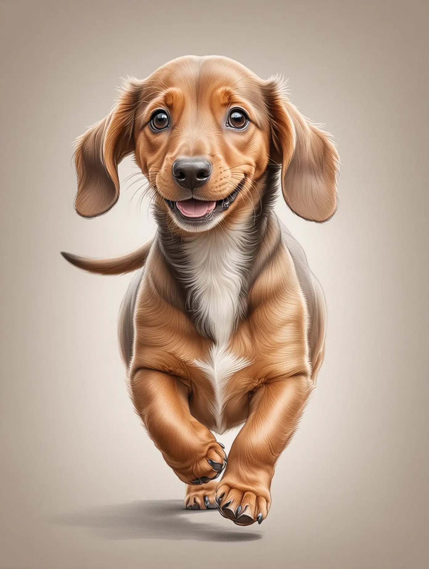 Cute happy dachund puppy walking, pencil sketch for a children's colouring book,  no background