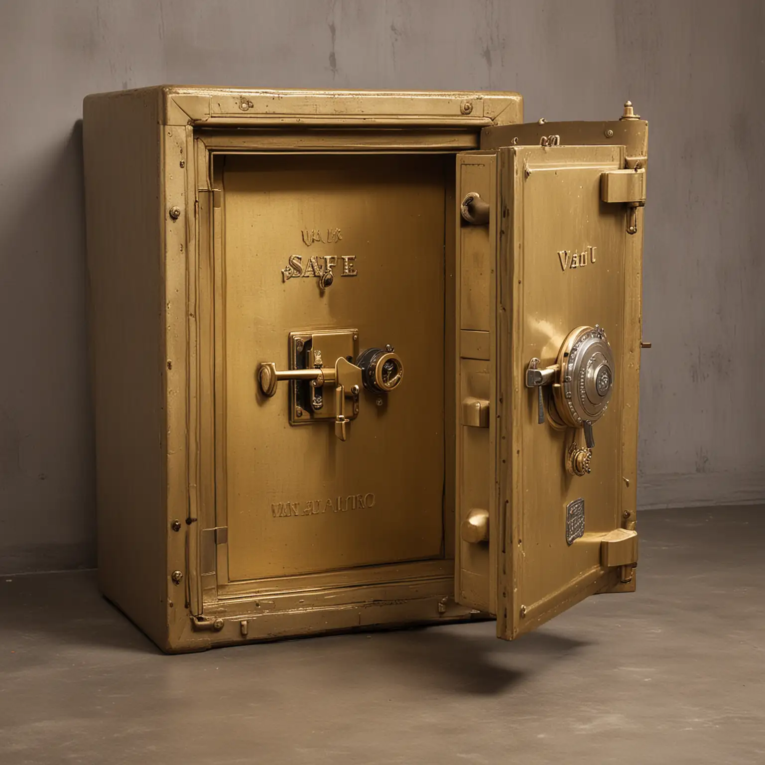 Luxurious Open Golden Safe with VAU Inscription