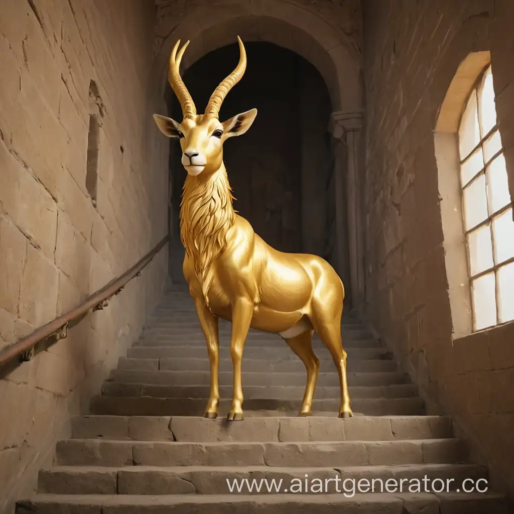 Golden-Antelope-Standing-on-Ancient-Staircase