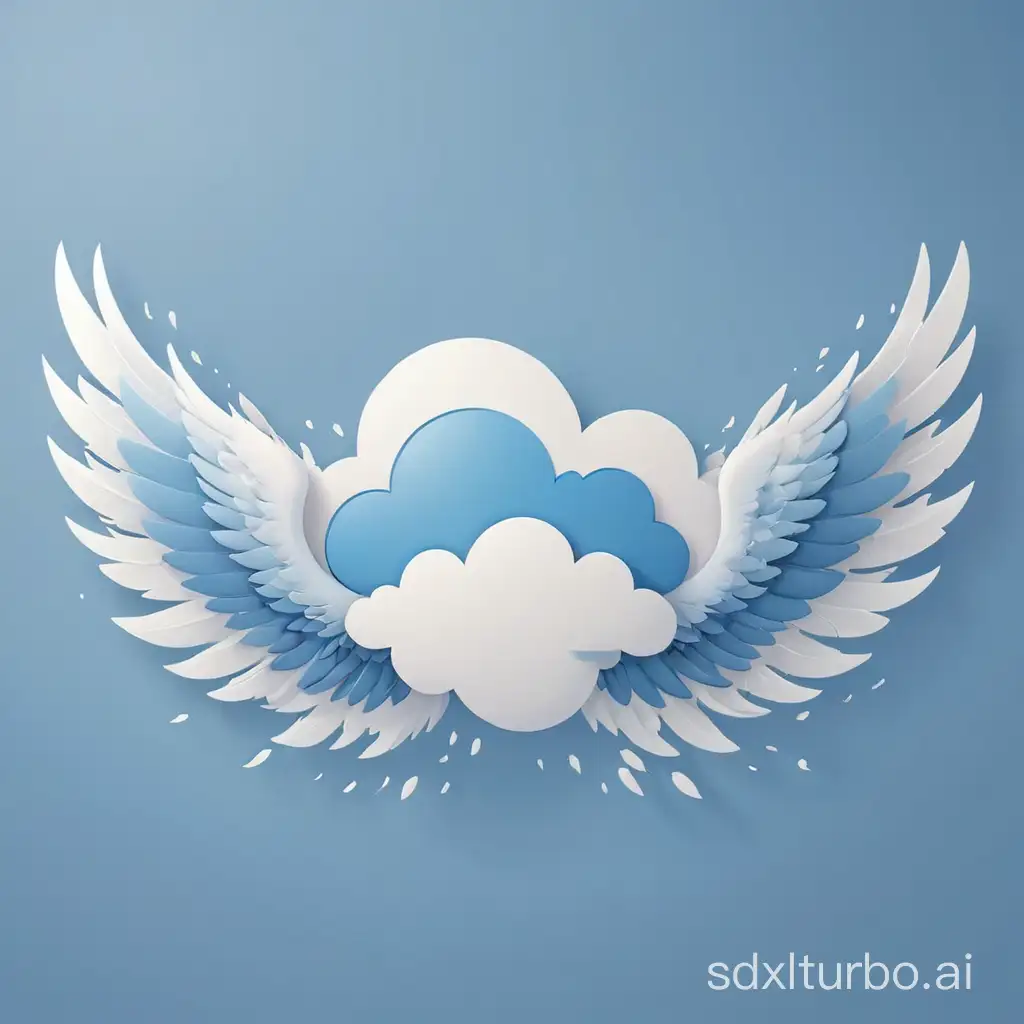 Without background Draw a logo in the shape of a cloud with wings for a company called Sky Wings, using only white and blue derivatives.