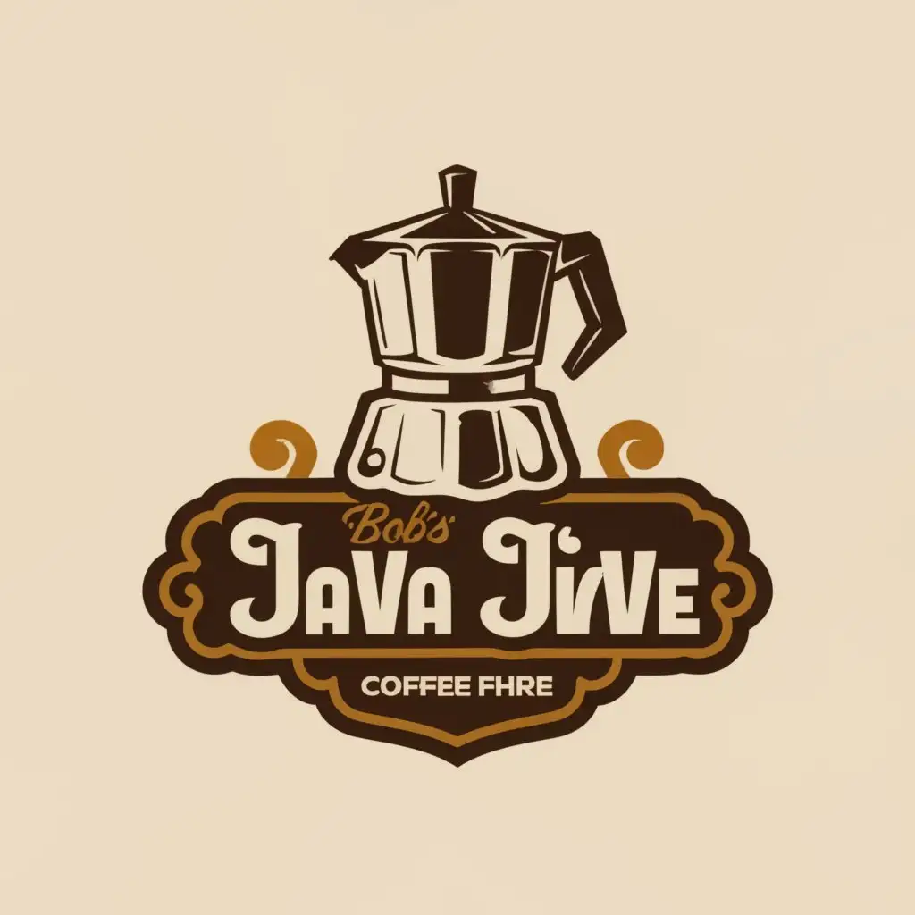 LOGO-Design-For-Bobs-Java-Jive-Vintage-Coffee-Pot-Emblem-for-Restaurant-Branding