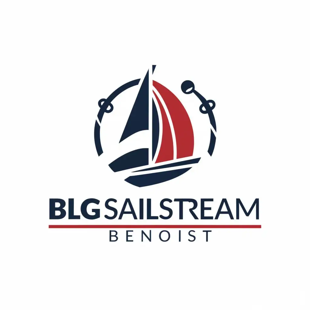 a logo design,with the text "BLG Sailstream BENOIST", main symbol:The logo is based on images: sailing catamaran, anchor, wind rose. Colors: the image is red and the background is navy blue. The text is black "BLG Sailstream". The logotype is branded according to the style of long-distance sailing.,Minimalistic,be used in Nonprofit industry,clear background