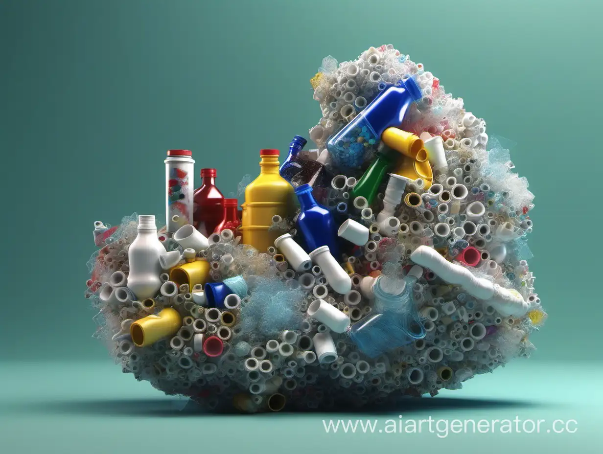 3д арт-объект, показывающий переработку материалов, отходов в полимеры