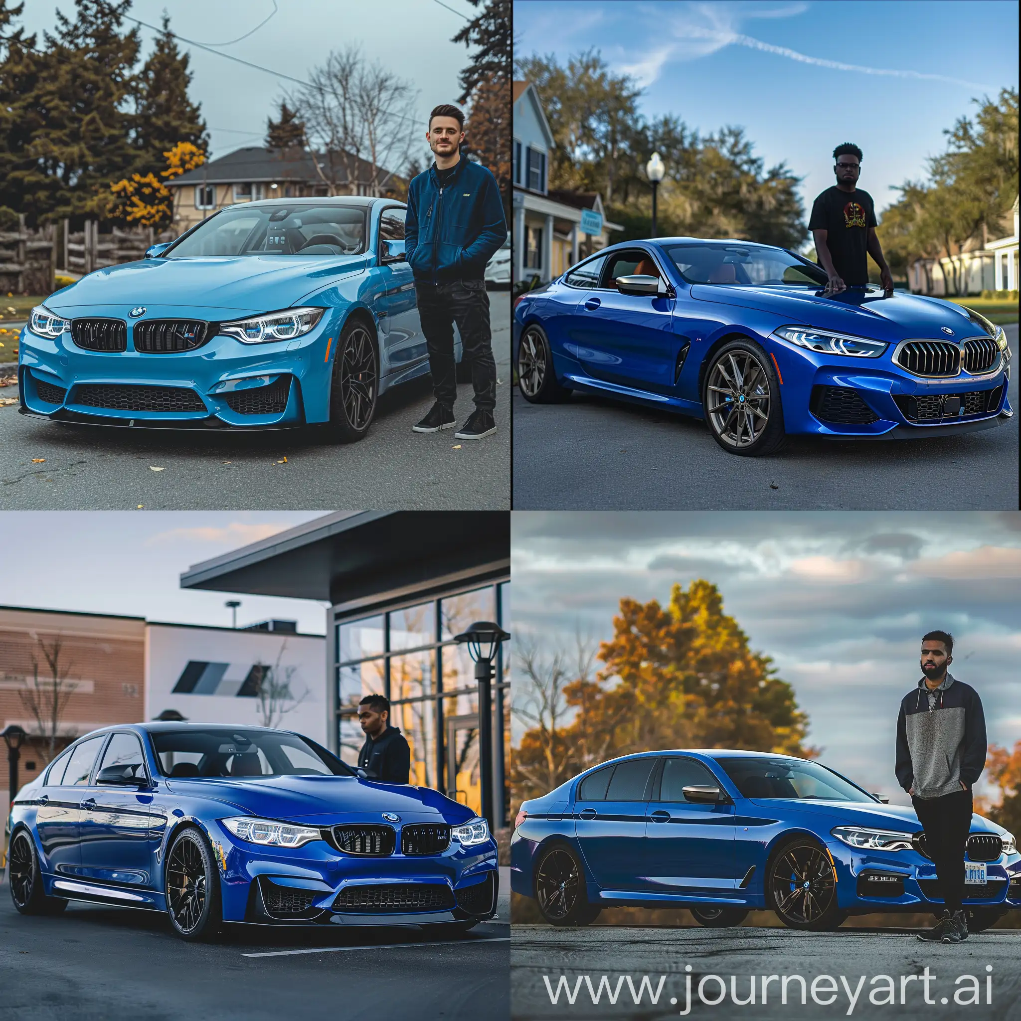 Man-Standing-Beside-Blue-BMW-Sports-Car