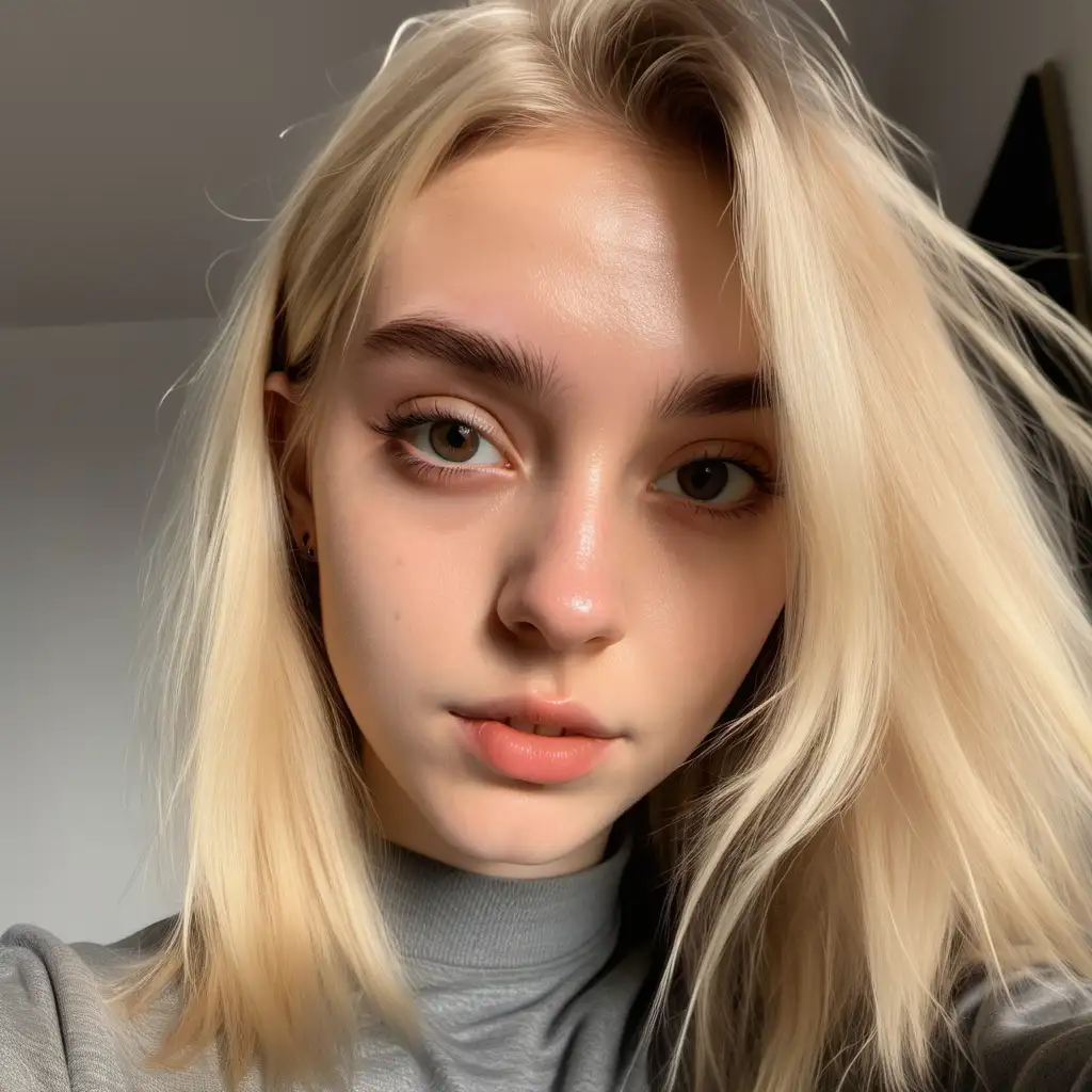 Young Blonde English Woman in 4K Realistic Selfie with iPhone 13