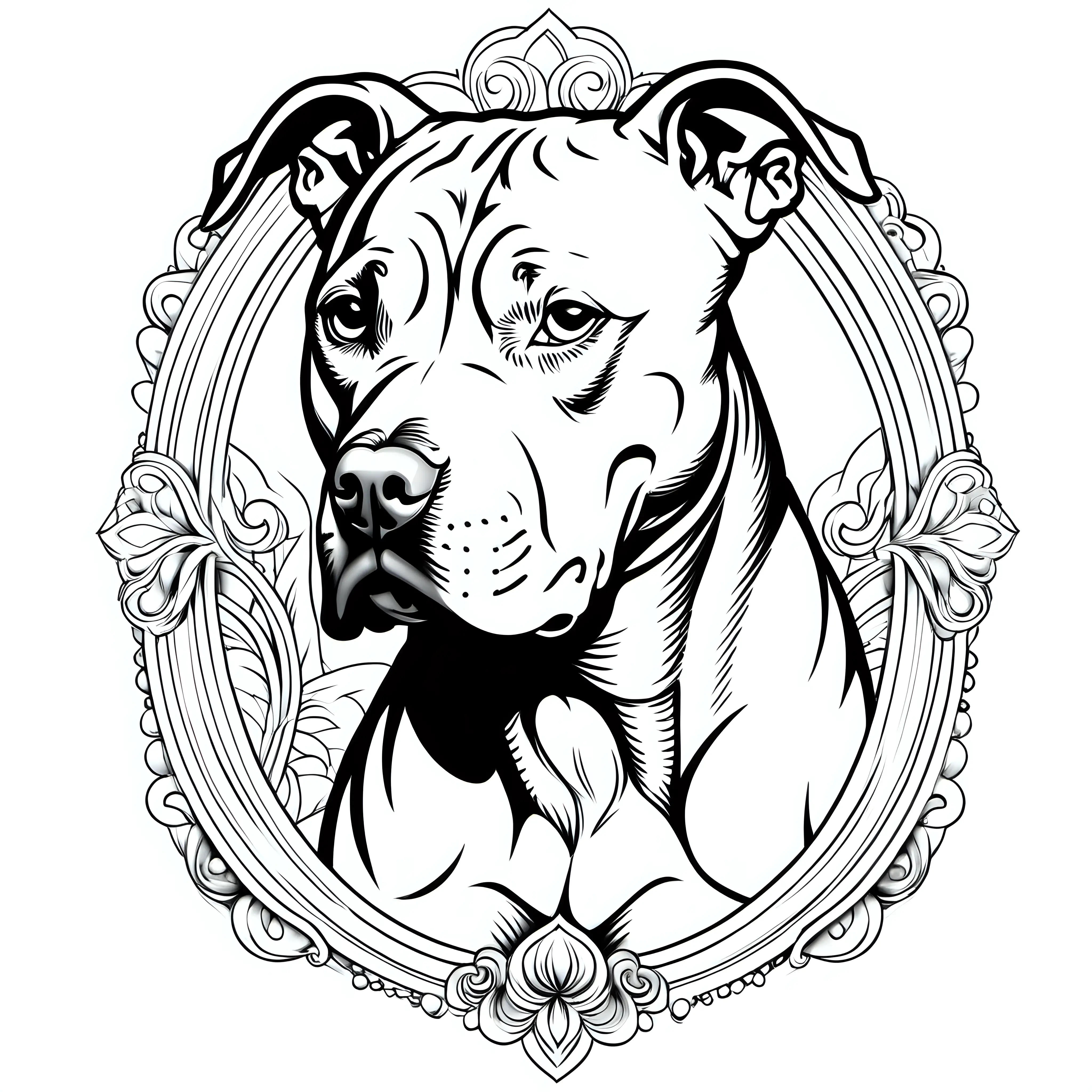a strong and regal pitbull in a confident pose, showcasing its powerful physique coloring page for adults