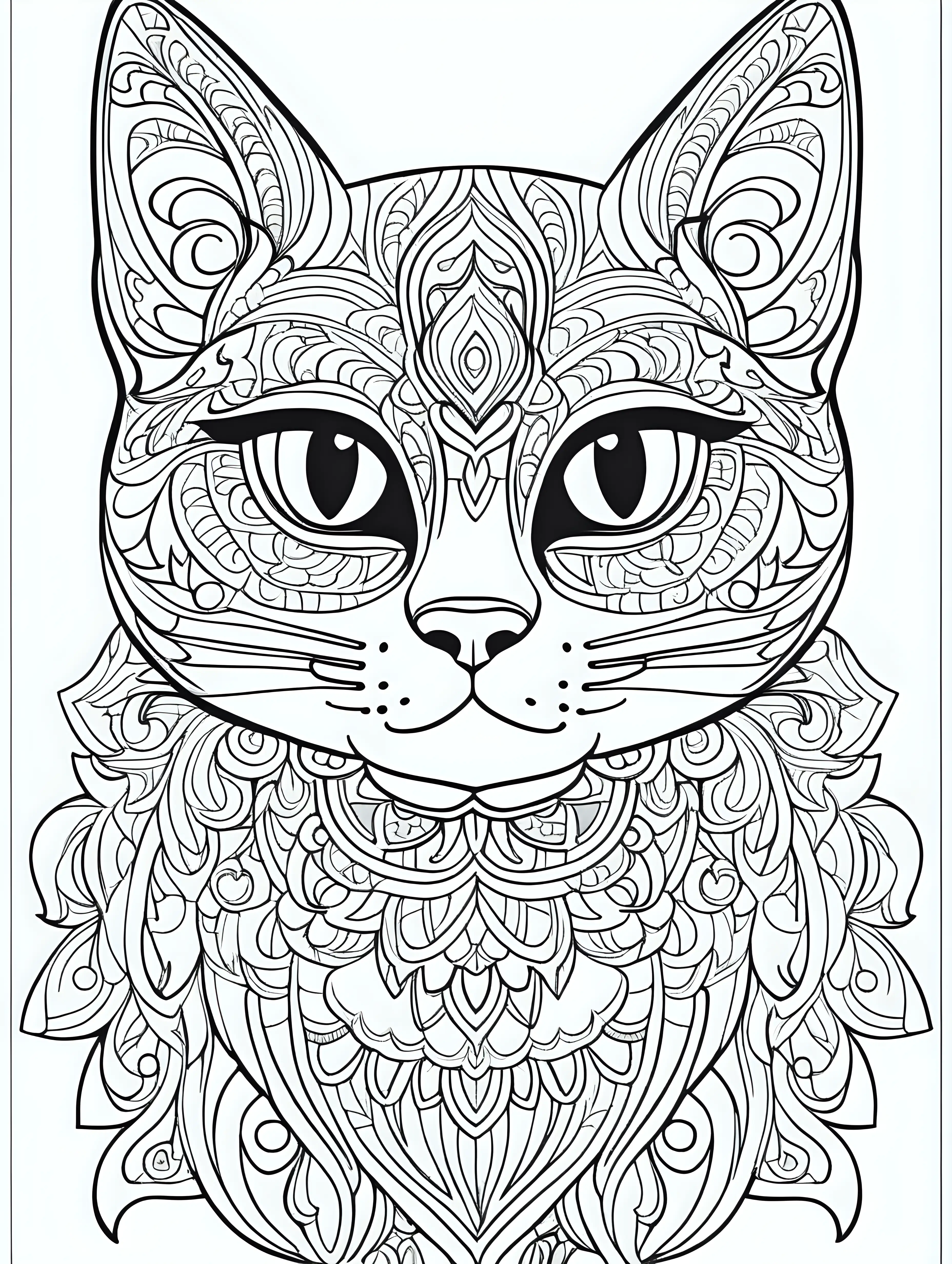 Mandala Cat Cartoon Whimsical Feline Design for Coloring Book Enthusiasts