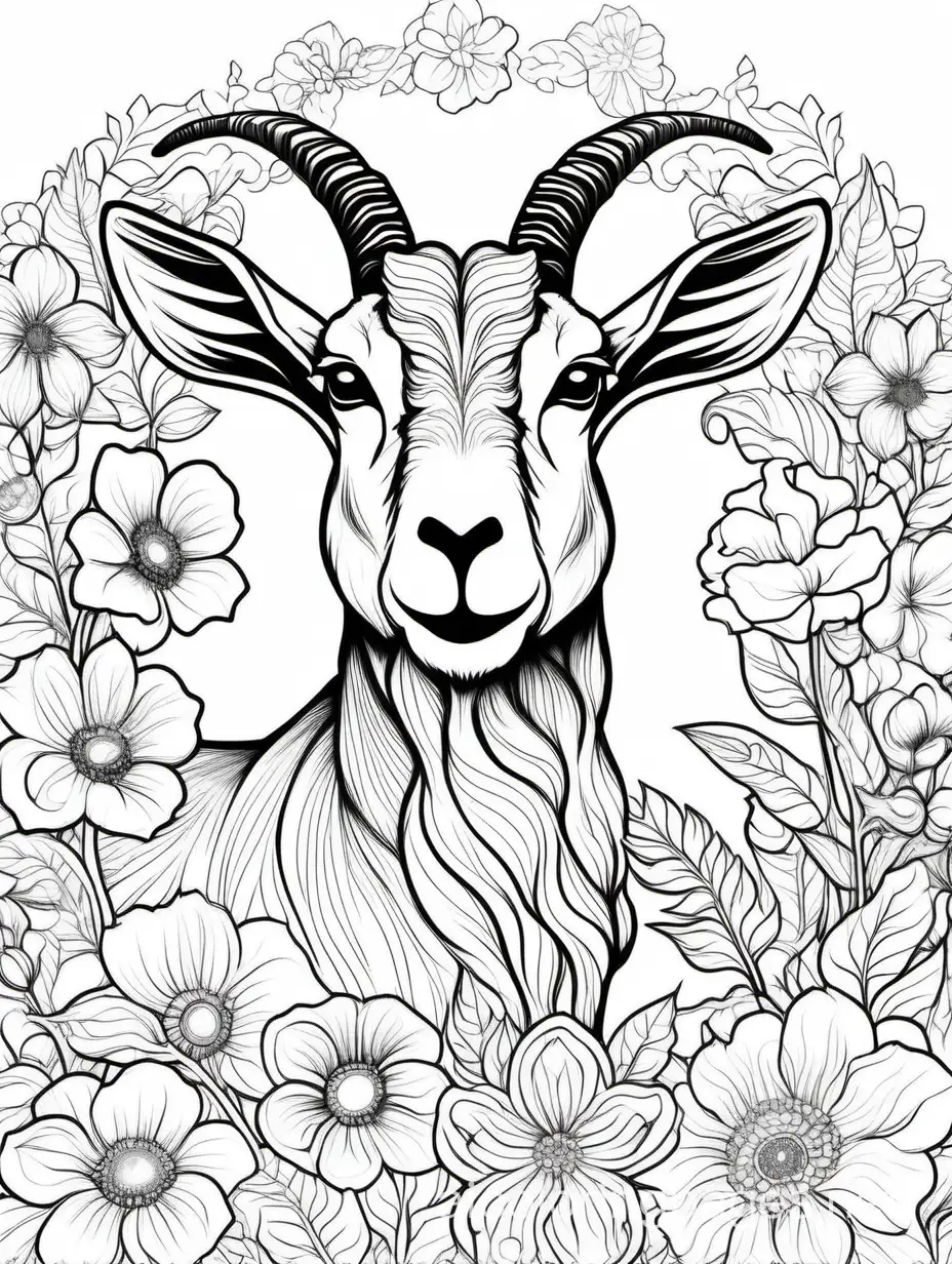 Graceful-Goat-Amid-Floral-Beauty-Adult-Coloring-Page-for-Women