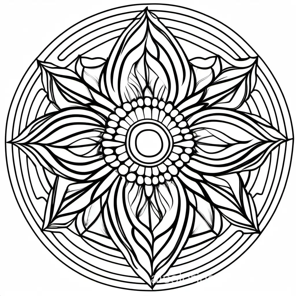 mandala for coloring, Coloring Page, black and white, line art, white background, Simplicity, Ample White Space. The background of the coloring page is plain white to make it easy for young children to color within the lines. The outlines of all the subjects are easy to distinguish, making it simple for kids to color without too much difficulty