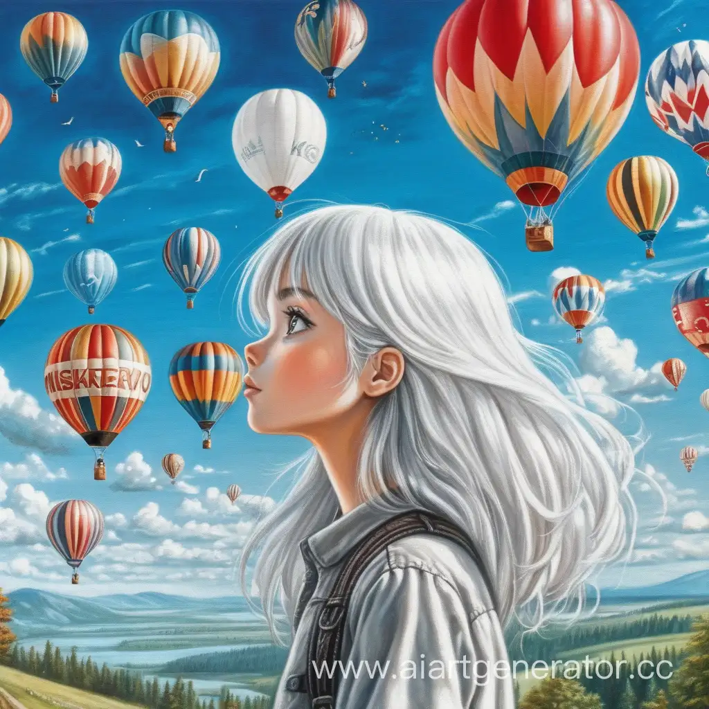 Serene-WhiteHaired-Girl-Gazing-at-Sky-with-Majestic-Air-Balloons-Miskarevo