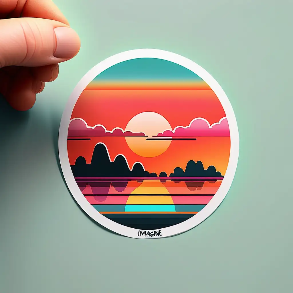 /imagine Create a sticker with a vibrant sunrise over a horizon, symbolizing new beginnings and a fresh start each day