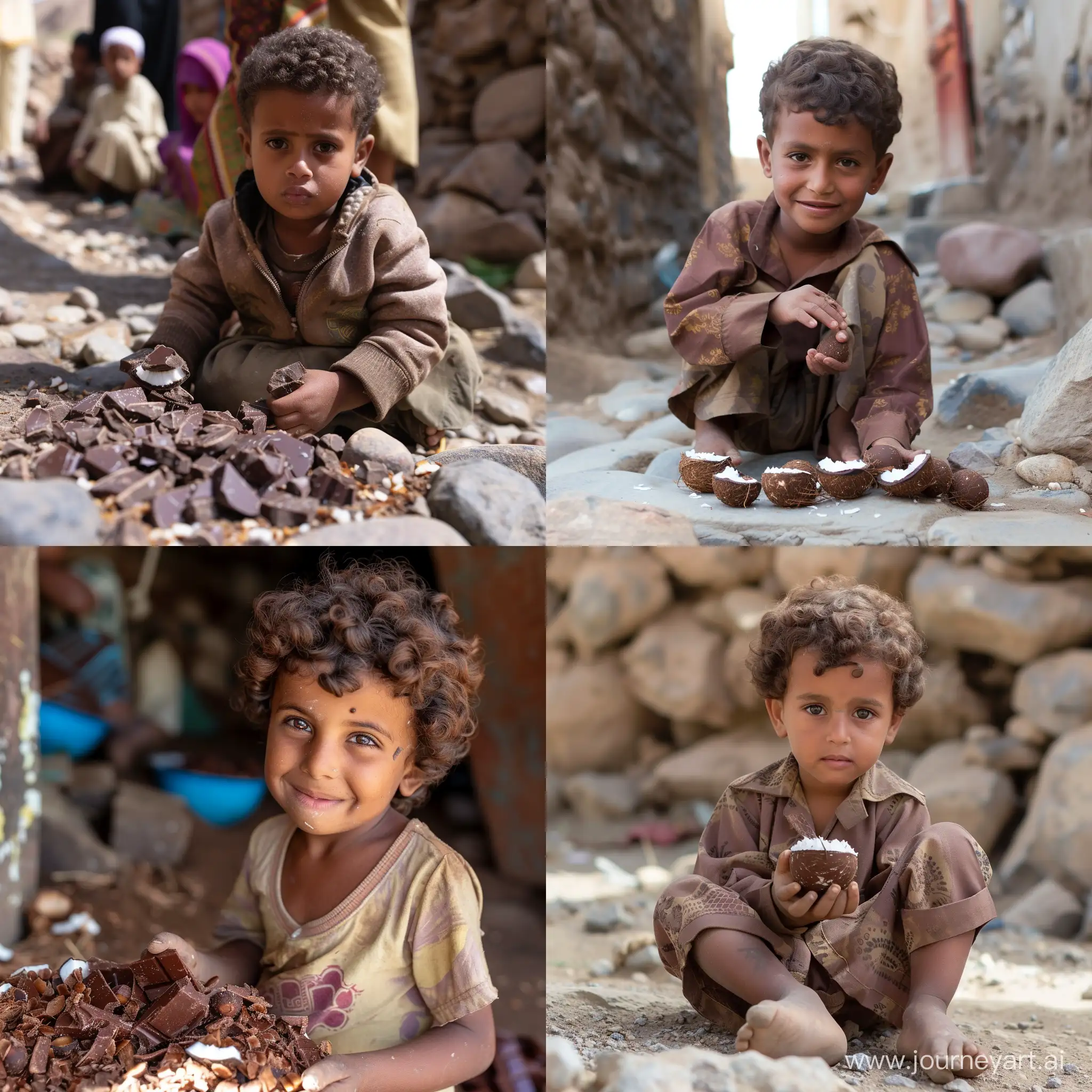 A Yemeni child steals chocolate coconut candy