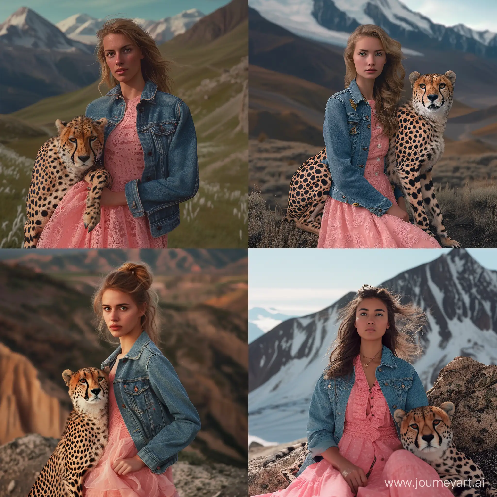 35YearOld-Female-Artist-with-Cheetah-in-Pink-Dress-and-Denim-Jacket
