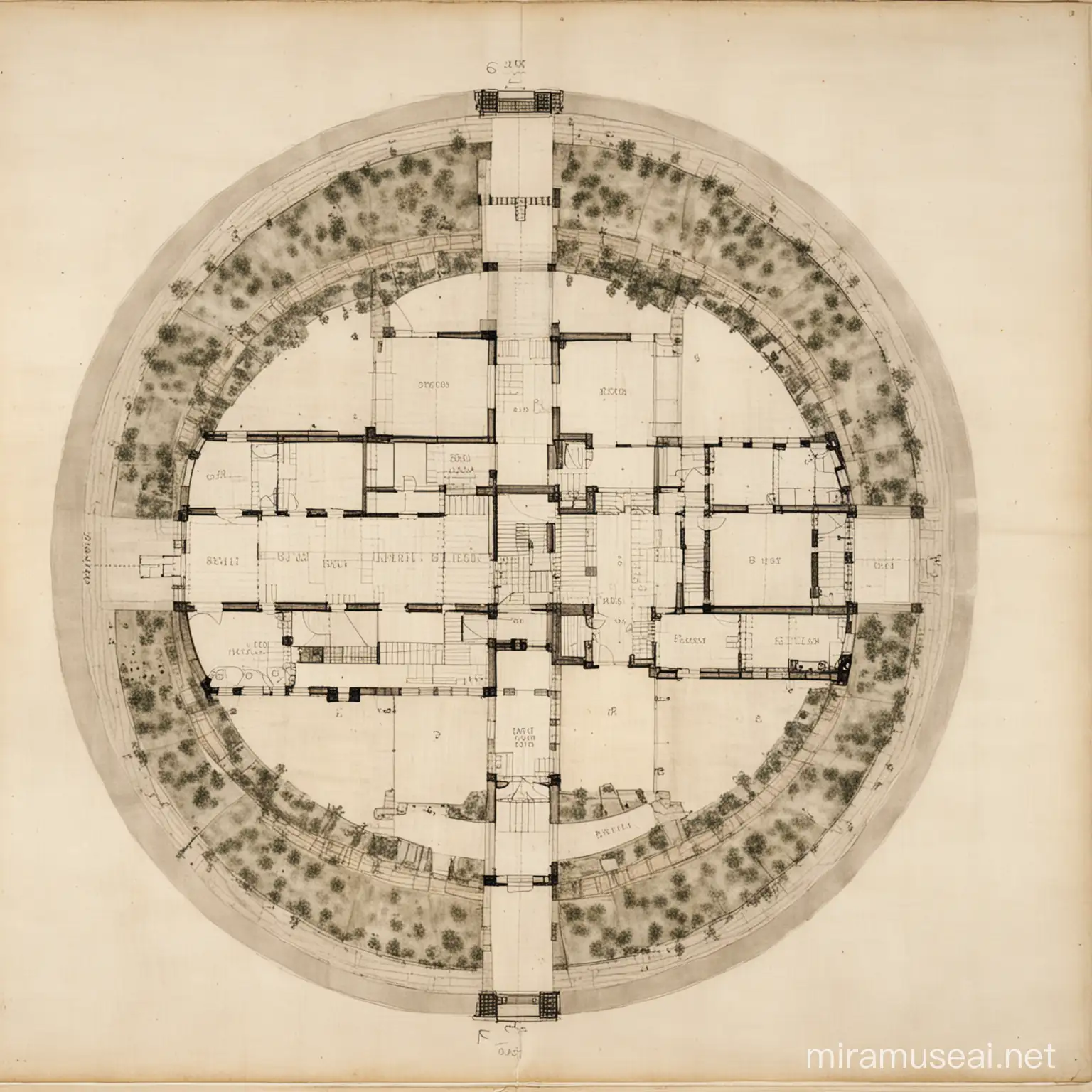 villa rotonda, plan into section