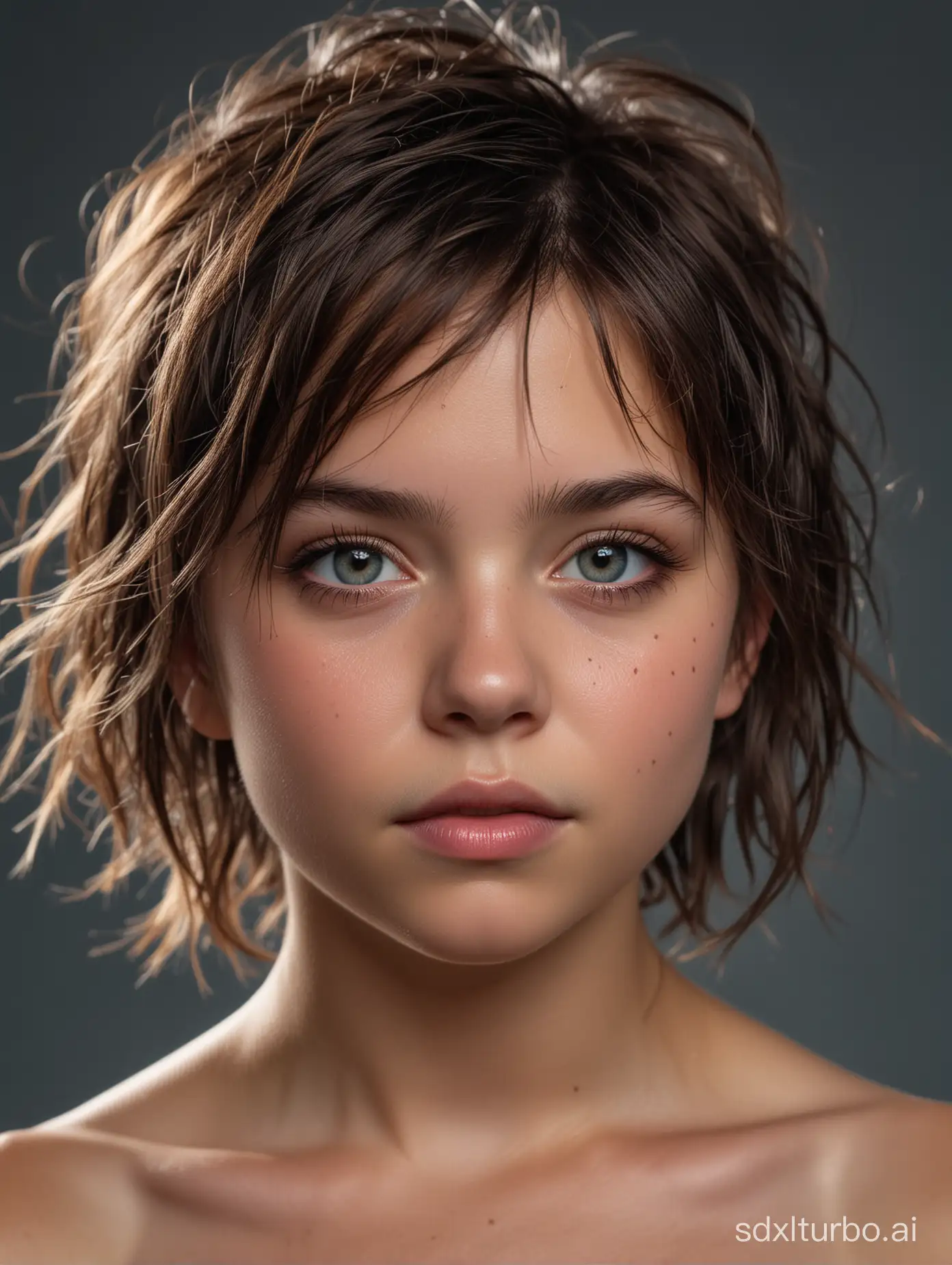 ((nude Brooklynn Prince)), (very short, very Messy Hair)

Aim for a composition that balances vivid, merging colors with a serene, intense atmosphere, achieving a modern and almost ethereal finish. anatomically correct, realistic photograph, real colors,detailed face, realistic eyes, beautiful, sharp focus, high resolution, volumetric lighting, incredibly detailed, masterpiece, breathtaking, exquisite, great attention to skin and eyes , sharp focus, depth of field, 8k photo, HDR, professional lighting,((full-body shot:1.3)), taken with Canon EOS R5,200mm lens
