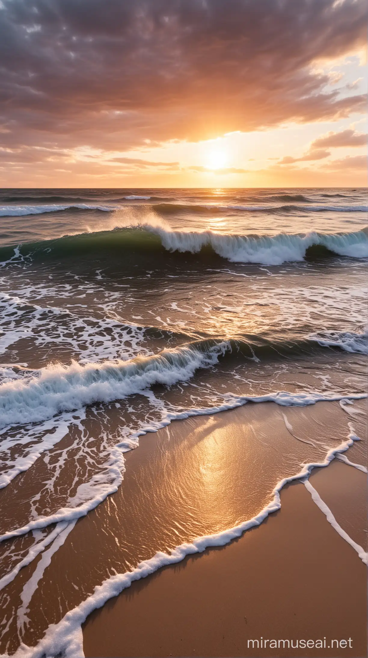 Olas rompiendo en la orilla de la playa al atardecer