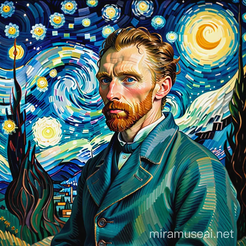 Vincent Van Gogh in front of a Starry Nigh