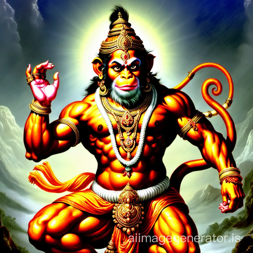 Hanuman-the-Hindu-Monkey-God-in-Mythological-Setting