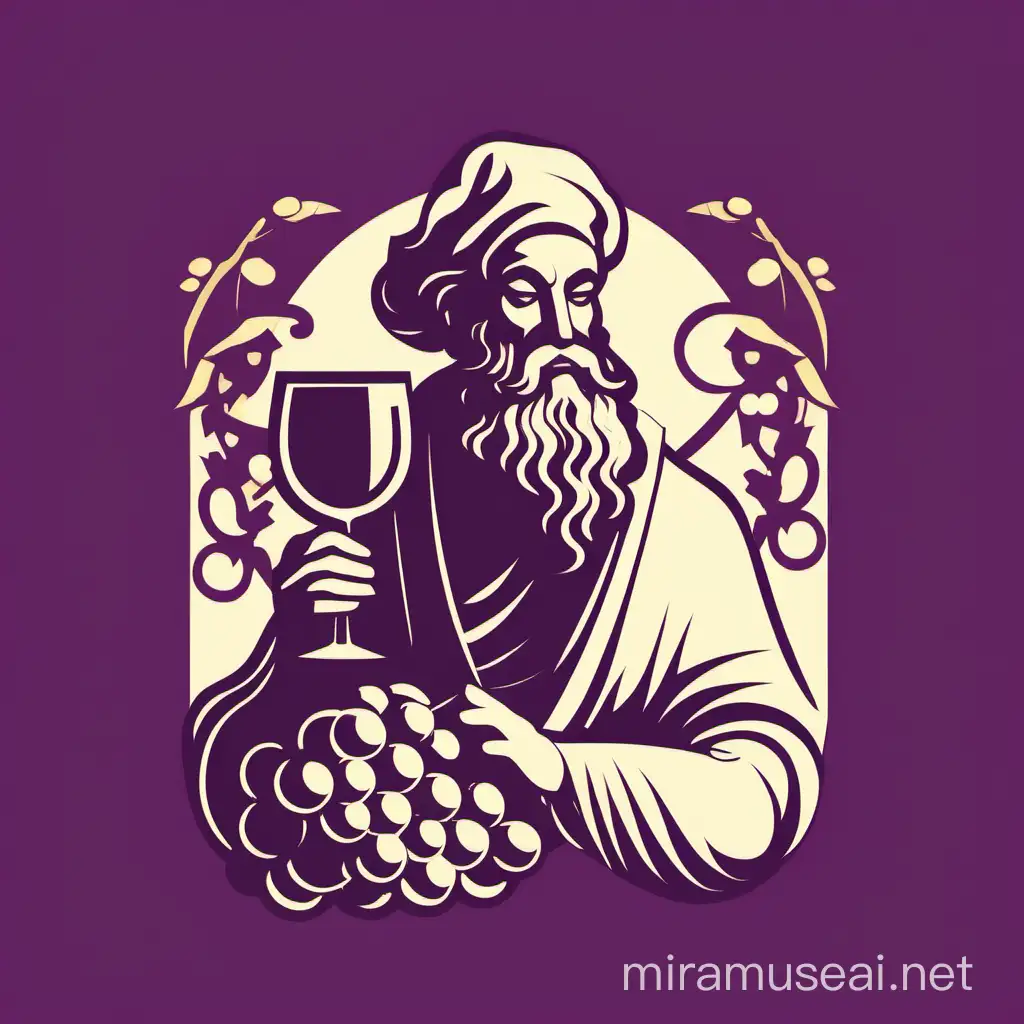 Minimalist Vector Illustration of the God of Winemaking with Grapes and Wine