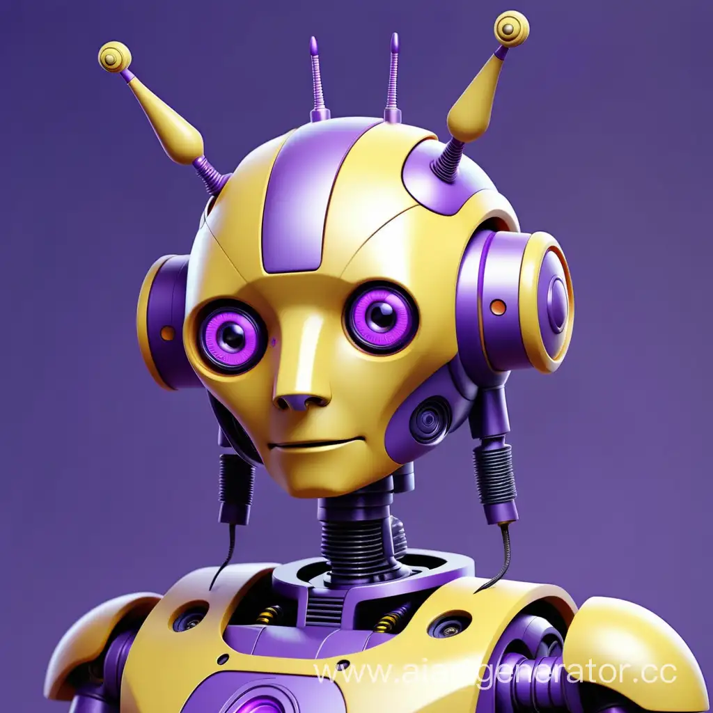 робот с антеннами на голове в желтых и фиолетовых тонах сделает ваши глаза более привлекательными