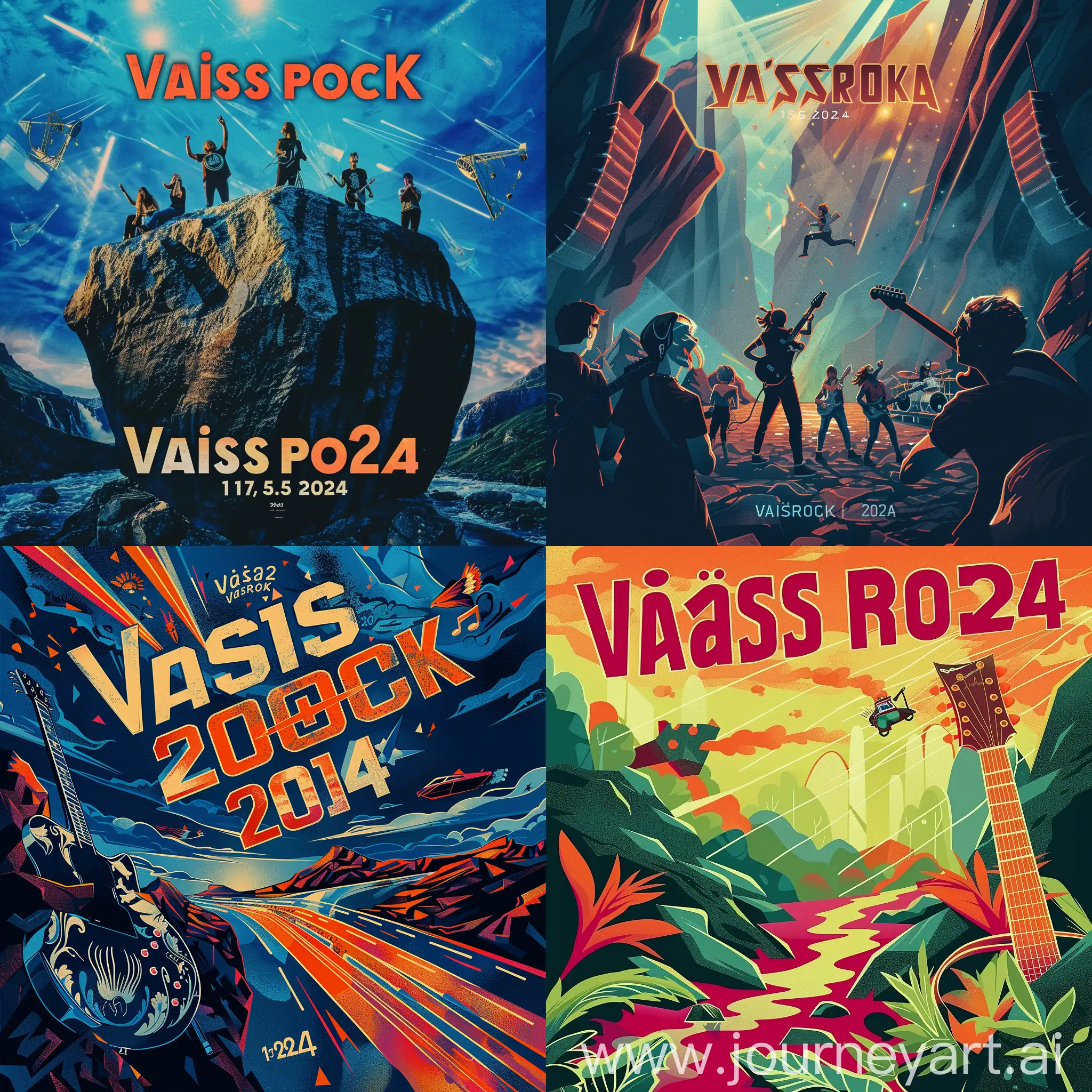 Create a poster for rock-festival. Poster must have text: "Vaisrock 2024 Vaisaaren koulu 17.5.2024"