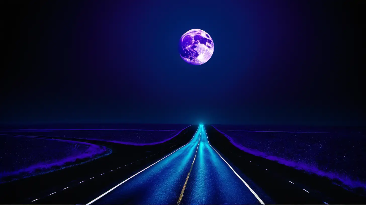 Illuminated Moonlit Journey Dark Blue and Purple Road to the Moon
