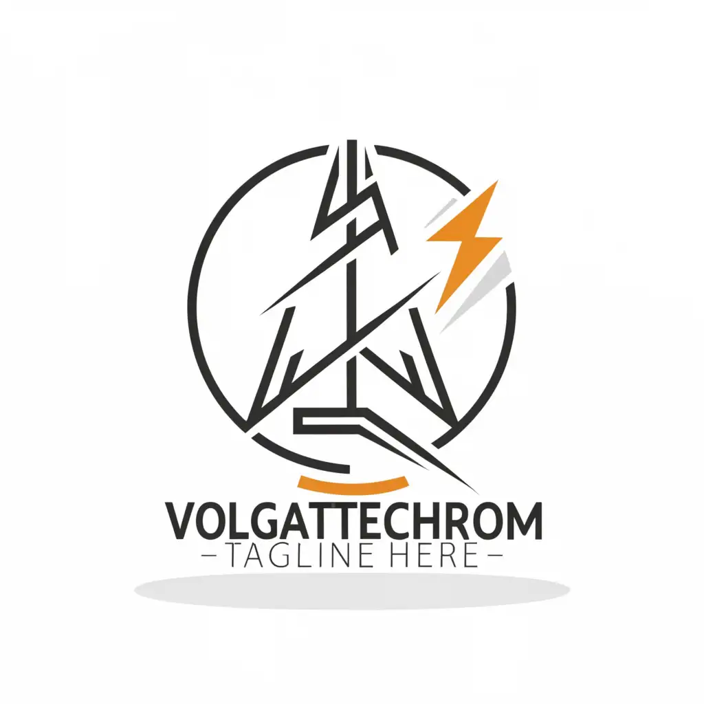 a logo design,with the text "volgatechprom", main symbol:Lightning, electrical tower,Minimalistic,be used in Technology industry,clear background