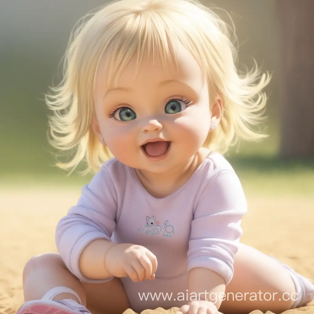 a little blonde baby girl playing
