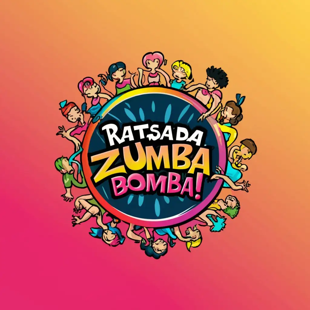 a logo design,with the text "RATSADA ZUMBA BOMBA!", main symbol:4D logo
girls of all ages
dancing & exercise
in colorful and vibrant colors,complex,clear background