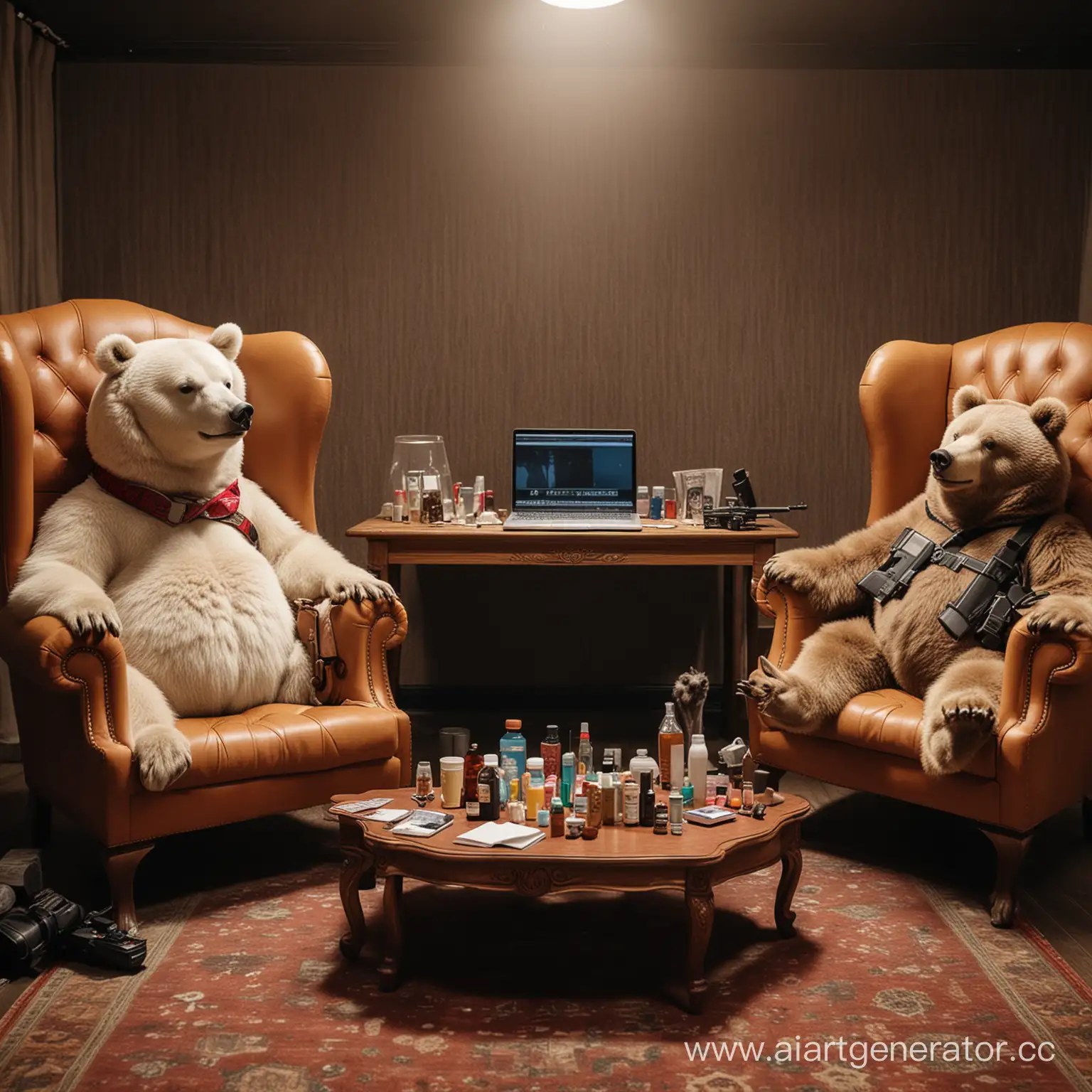 Goose-and-Bear-Relaxing-in-Luxurious-Studio-with-Drugs-Laptop-and-Guns