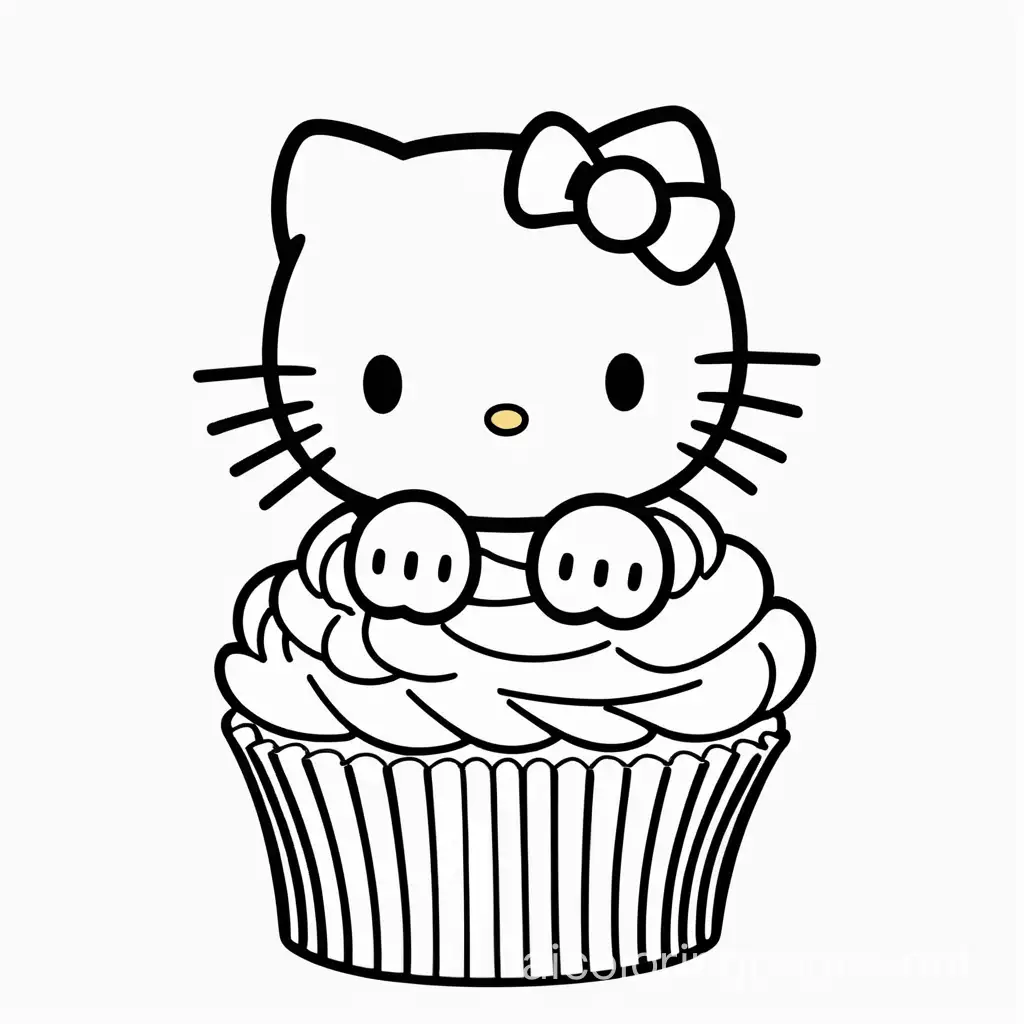 cupcake hello kitty 
, Coloring Page, black and white, line art, white background, Simplicity, Ample White Space. The background of the coloring page is plain white to make it easy for young children to color within the lines. The outlines of all the subjects are easy to distinguish, making it simple for kids to color without too much difficulty