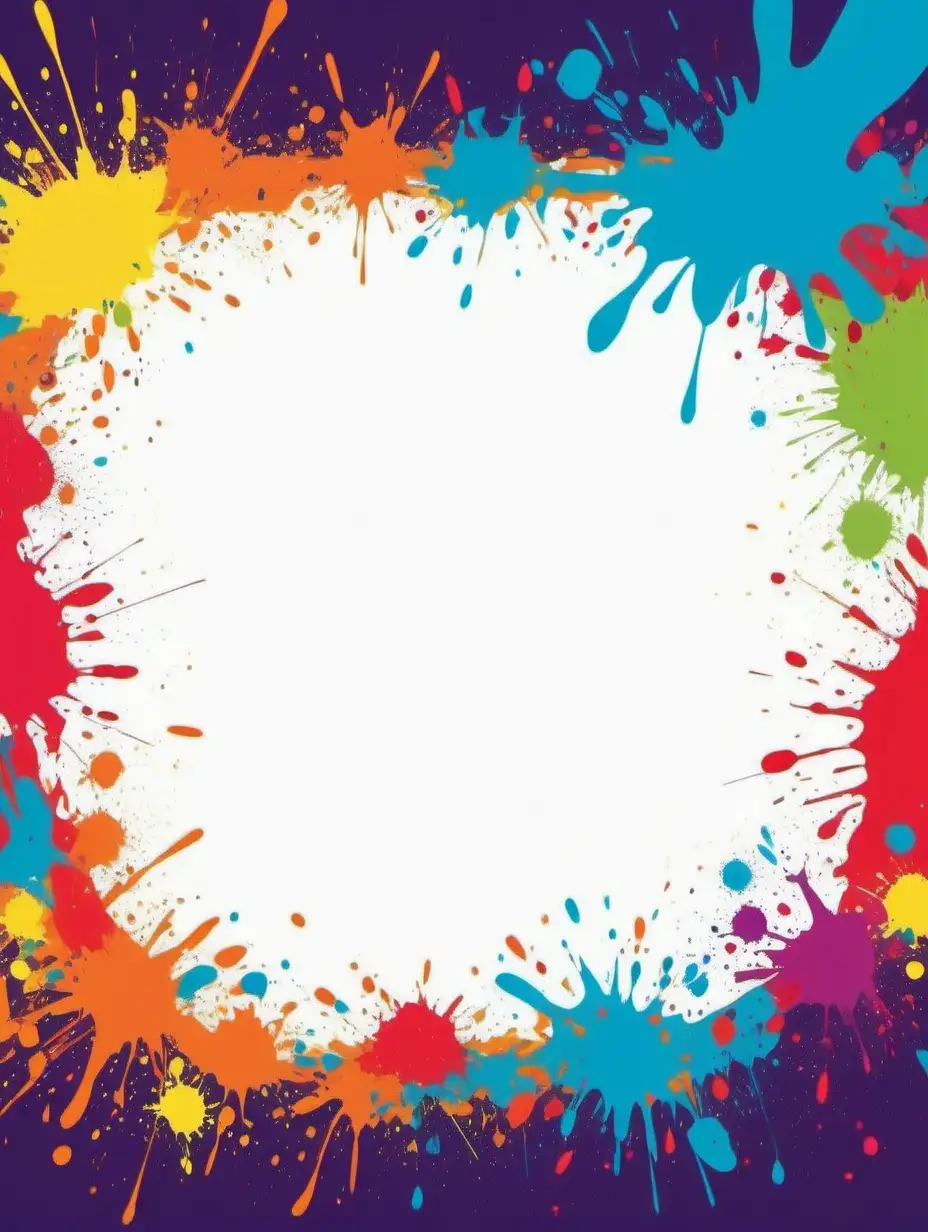 Vibrant Paint Splatter Border with Blank Canvas for Creative