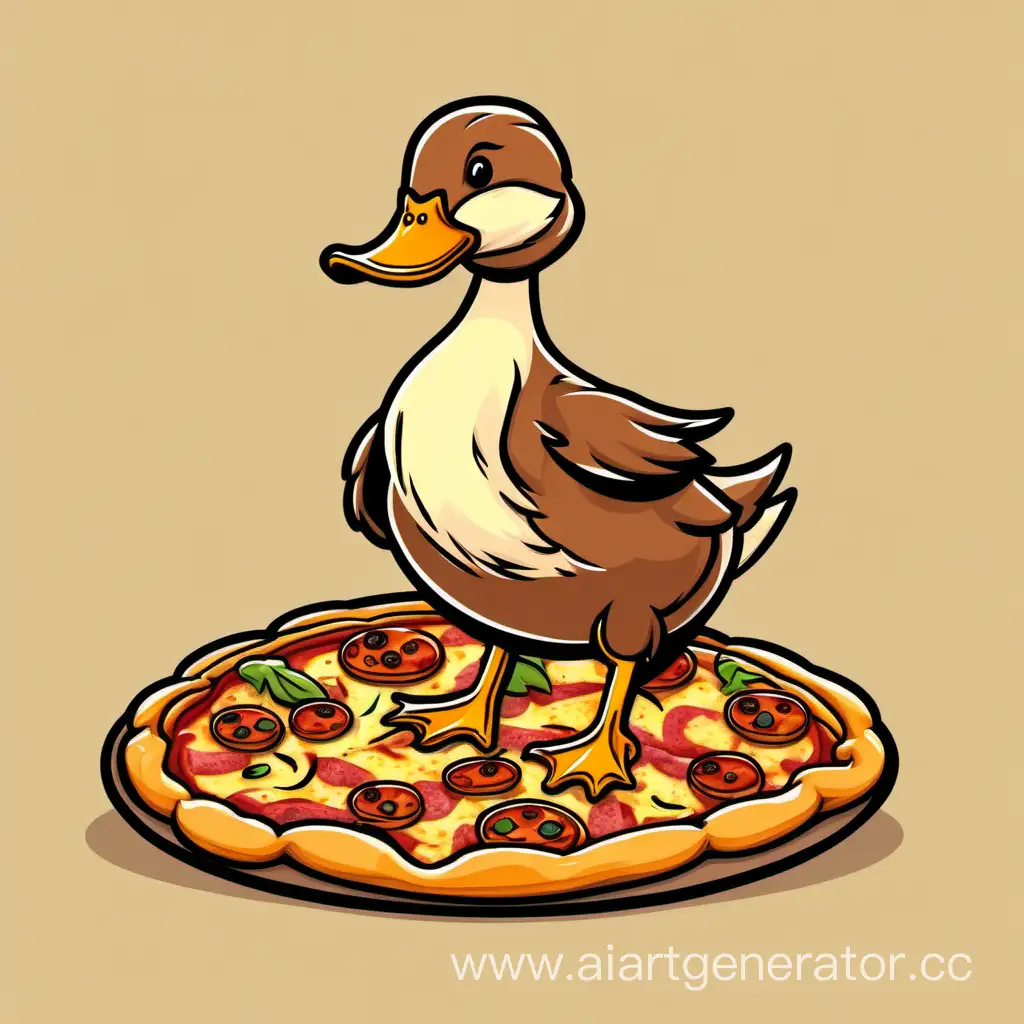 Adorable-Duck-Enjoying-a-Delicious-Pizza