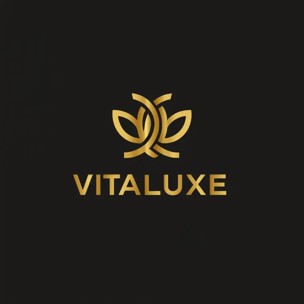 a logo design,with the text 'Vitaluxe', main symbol:Leaf and black background named by golden color,Moderate,clear background