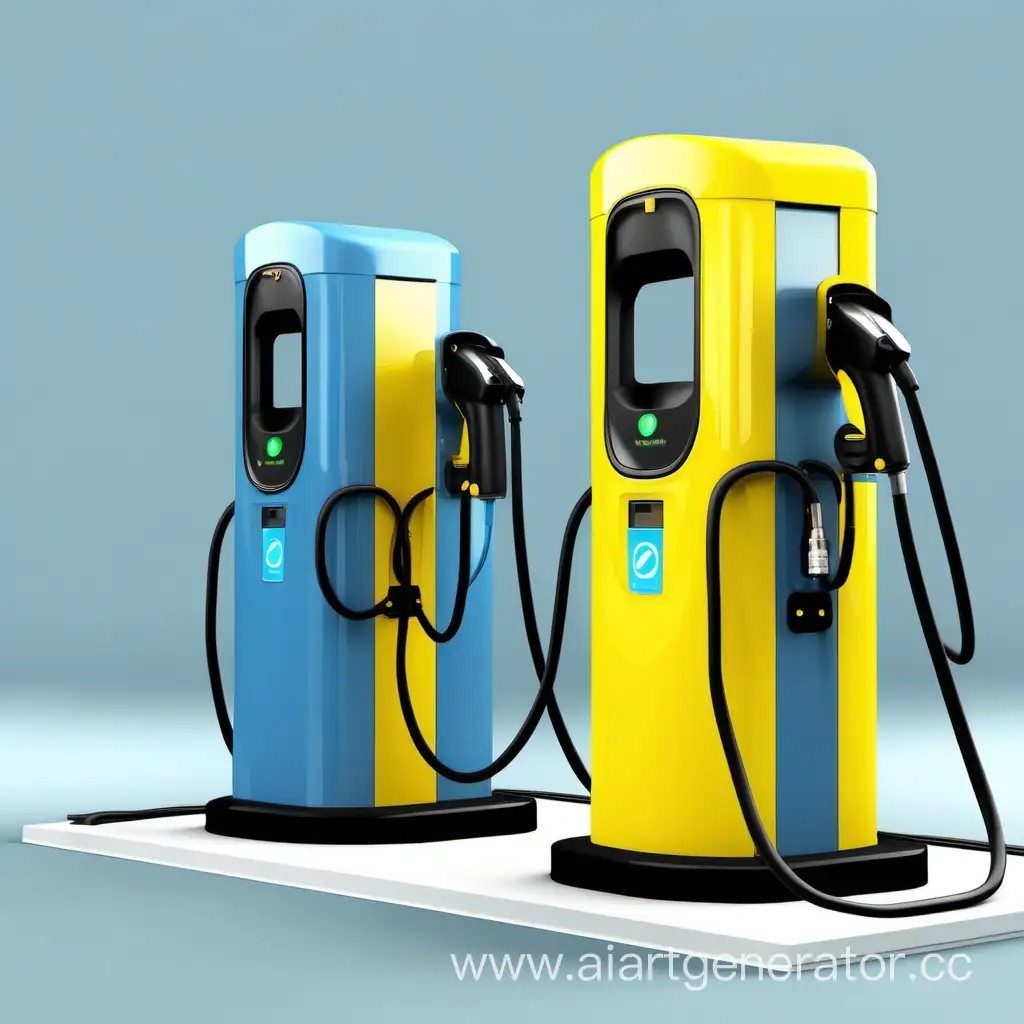 зарядная станция для электромобилей без фона, желтого и синего цвета