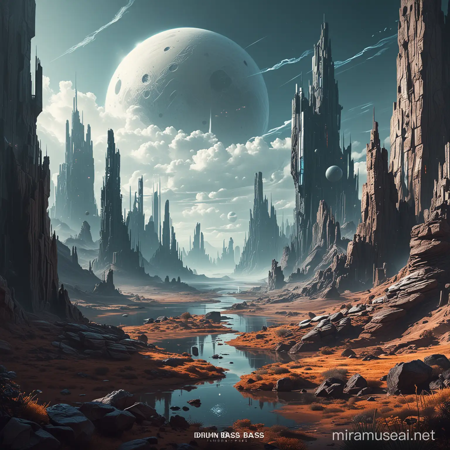futuristic landscape for drum and bass album cover