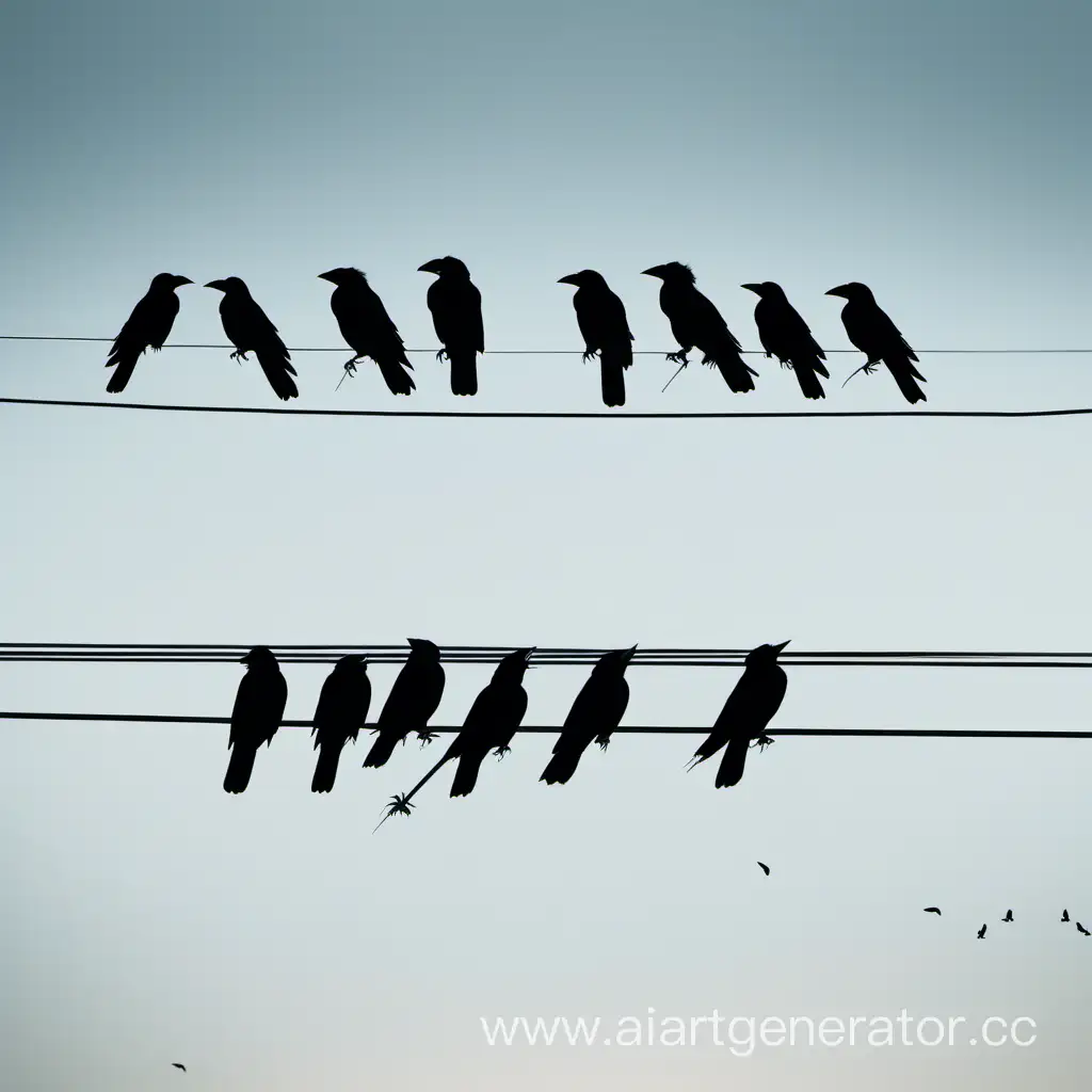 Crows-perched-on-urban-power-lines