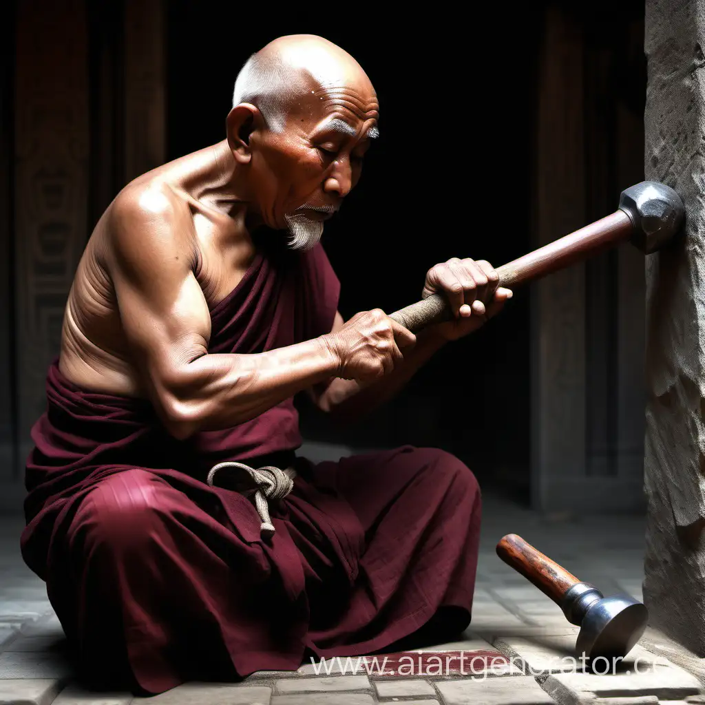 A-Wise-Monk-Reflecting-with-His-Trusty-Hammer-in-His-Final-Moments
